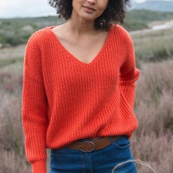 Pull col V, maille anglaise toucher mohair