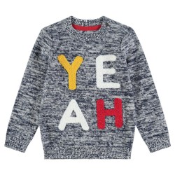 Pull chiné en tricot avec lettres en bouclette bébé garçon