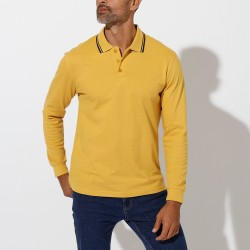 Polo uni maille piquée manches longues