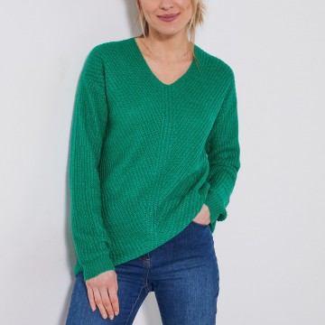 Pull col V, maille anglaise toucher mohair