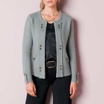 Gilet maille fantaisie boutons dorés vieillis