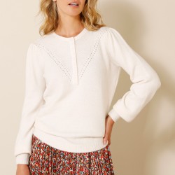 Pull col tunisien tricotage fantaisie