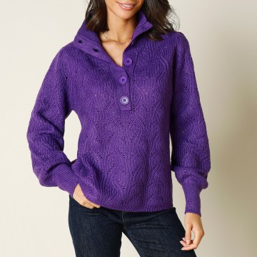 Pull col camionneur maille fantaisie toucher mohair