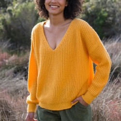 Pull col V, maille anglaise toucher mohair