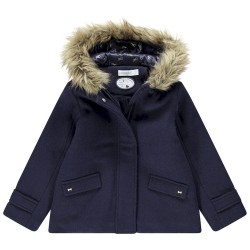 Manteau en drap de laine doublé sherpa fille