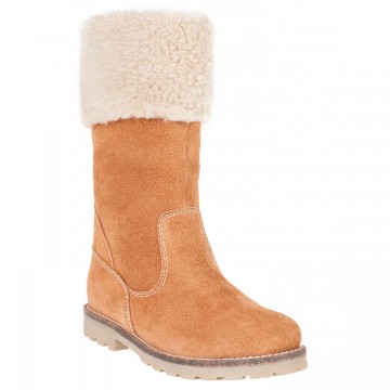 Bottes en cuir avec doublure et col en fausse fourrure fille