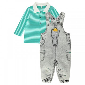 Ensemble polo et salopette en jeans bébé garçon