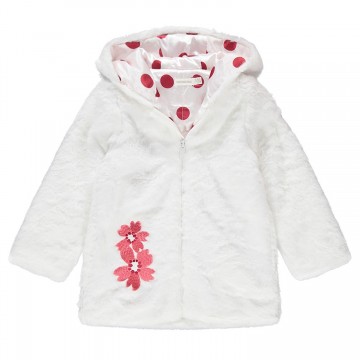 Veste à capuche en fourrure avec fleurs brodées fille