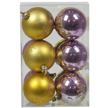 Lot de 12 boules "Joyeux Noel" or nacré