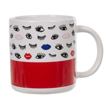 Mug blanc et rouge motif oeil et bouche