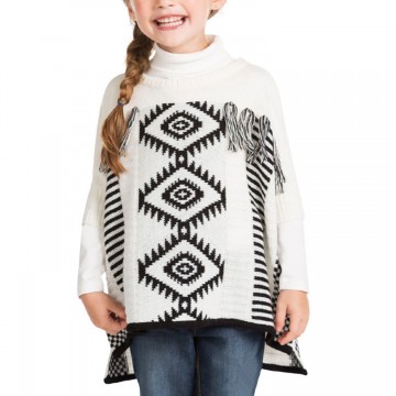 Pull imprimé ethnique forme poncho fille