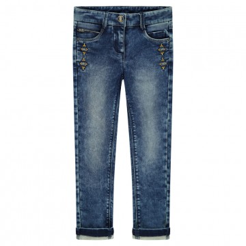 Jeans slim en molleton avec broderies fille