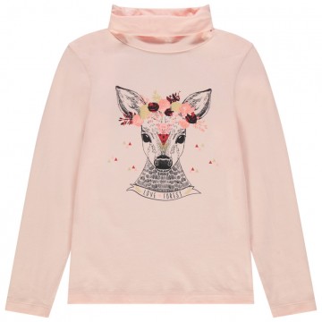 Sous-pull col roulé en coton bio avec motif printé fille