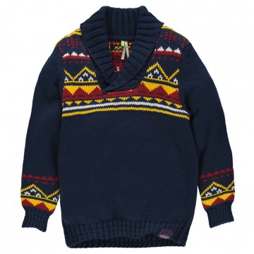 Pull motif jacquard col châle garçon