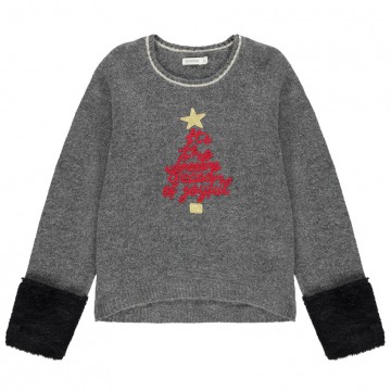 Pull en tricot chiné esprit Noël Fille