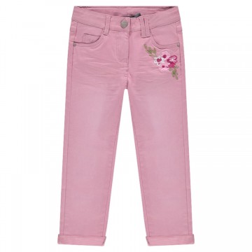 Pantalon en twill effet crinkle à fleurs brodées fille