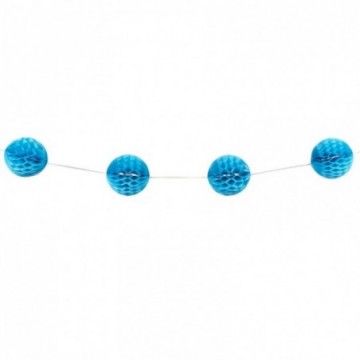 Guirlande de 15 boules en papier bleues turquoise 5 m