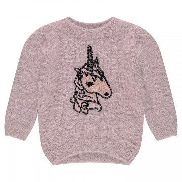 Pull en tricot effet poil avec licorne en sequins fille