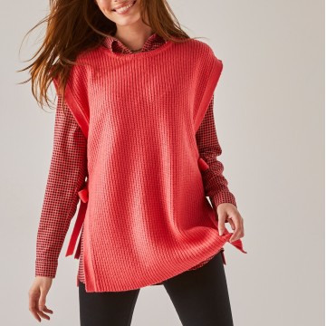 Pull tunique sans manches, maille anglaise