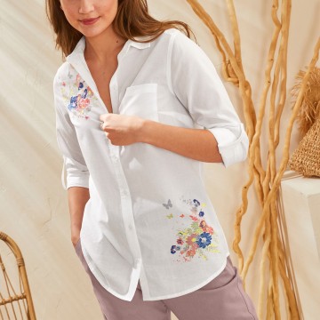 Chemise boutonnée imprimé placé, coton