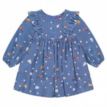 Robe fluide à volants imprimée oiseaux bébé fille