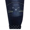 Jeans effet used doublé jersey avec têtes de chat brodées