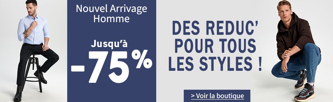 Jusqu'à -75% sur les Nouveautés Homme