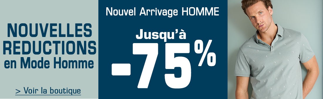 Jusqu'à -75% sur les Nouveautés Homme